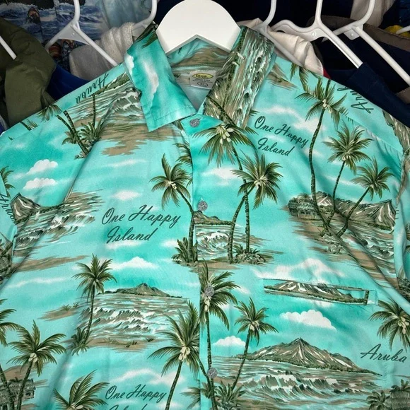 Vintage 90s Aruba Hawaiian All Over Print Button Shirt XL - Picture 2 of 4